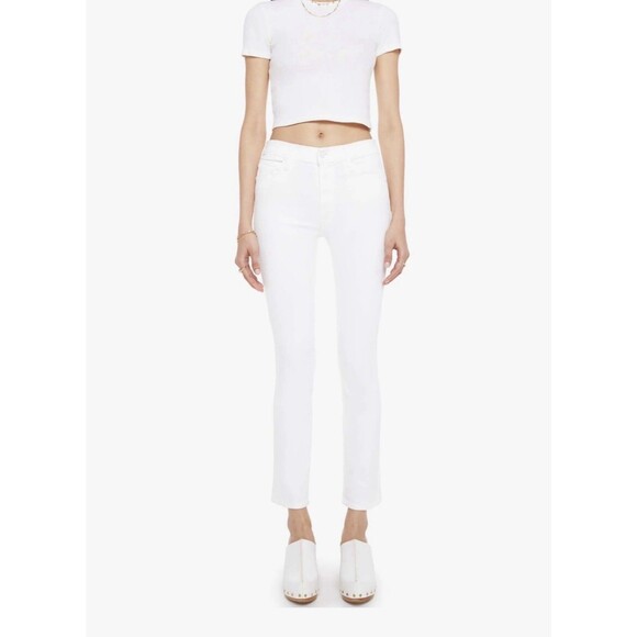 NWT MOTHER  THE Mid RISE DAZZLER ANKLE White Denim Jeans Women Pants Sz 27 X 27 - Picture 1 of 15